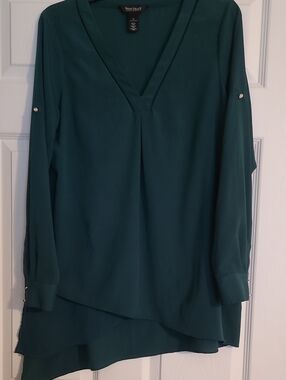 White House Black Market Dark Green Vneck Tunic Size 10